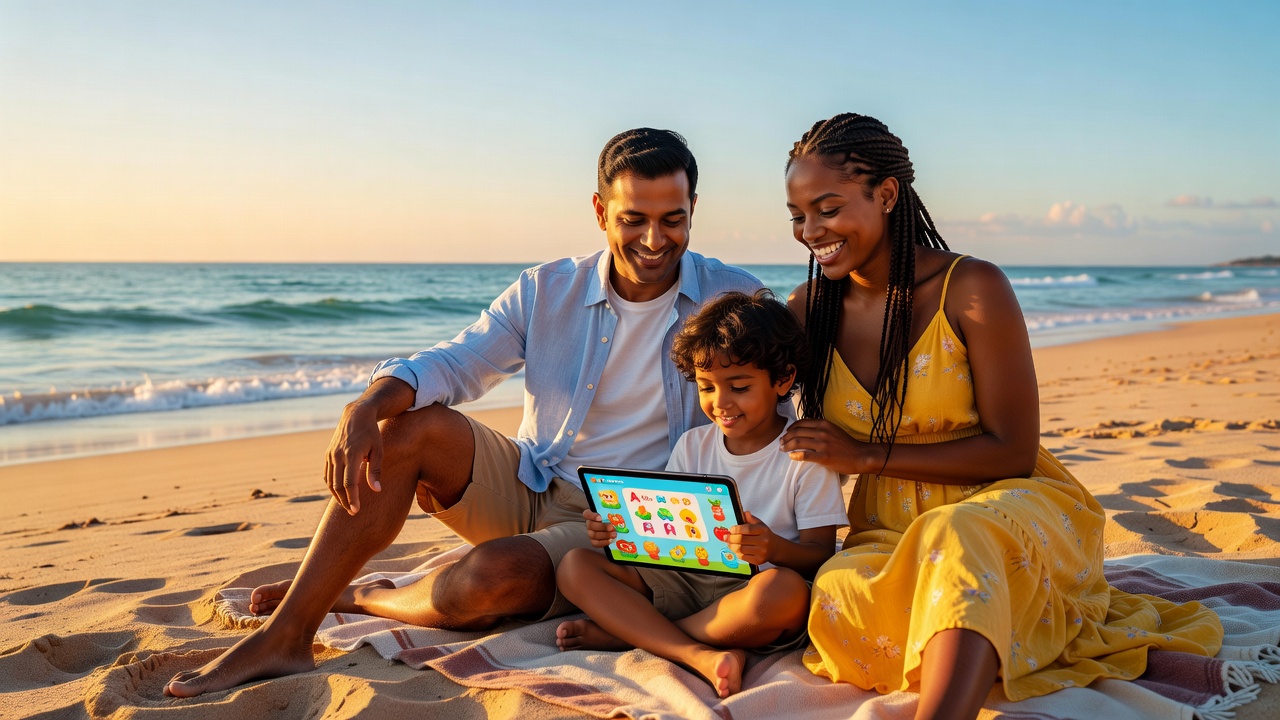 Educational learning apps on golden beach theme